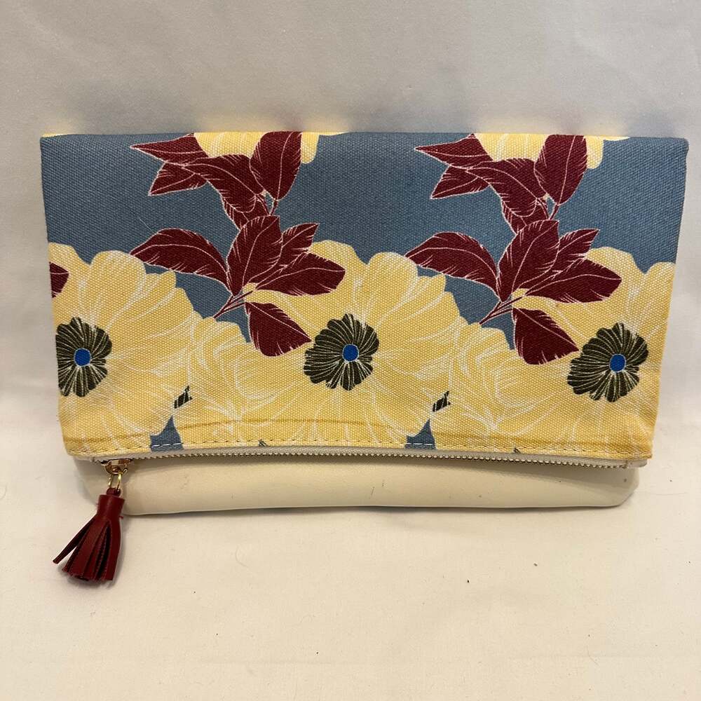 Rachel Pally Reversible Floral Canvas & Vegan Leather Clutch with Tassel